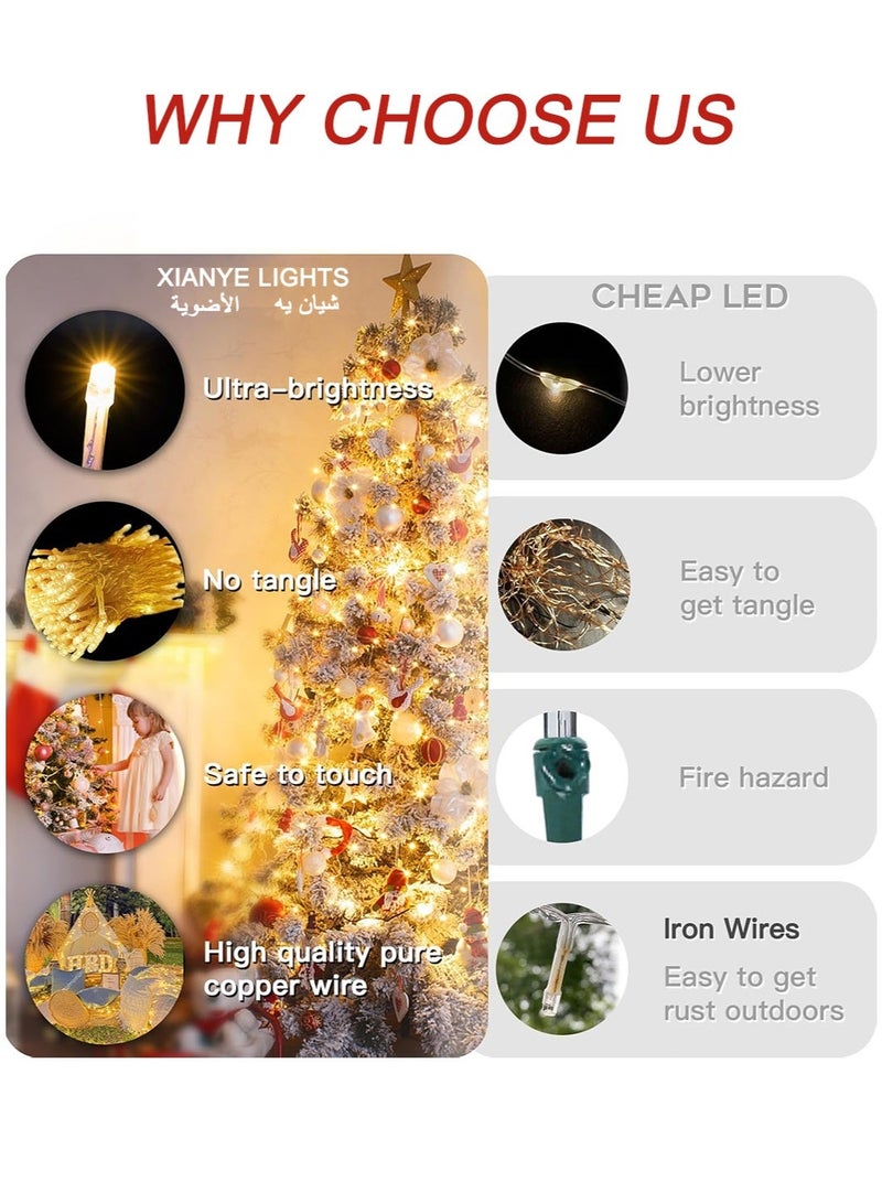 xianye أضواء خيط LED 360 من XIANYE للداخل والخارج، سلك شفاف، أضواء عيد الميلاد البيضاء الدافئة القابلة للتوصيل لتزيين العطلات، 50 متر من أضواء الجنيات المتلألئة القابلة للتوصيل للحفلات والزفاف وعيد الحب والديكور المنزلي وغرفة النوم والأشجار والفناء والباحة وديكور الربيع ورمضان. - Image 4